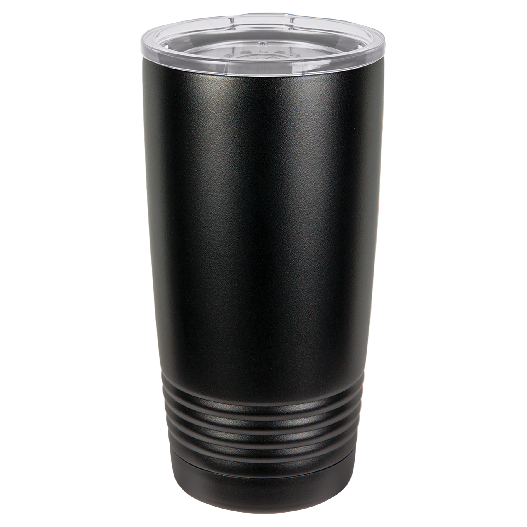 Black 20oz. insulated tumbler with a clear lid.