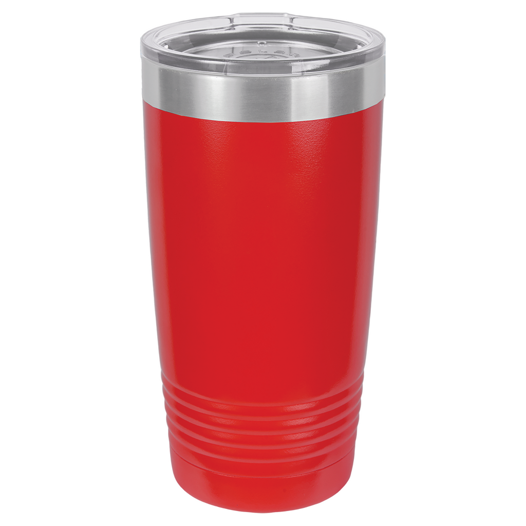 Red 20oz. insolated tumbler with a clear slider lid.