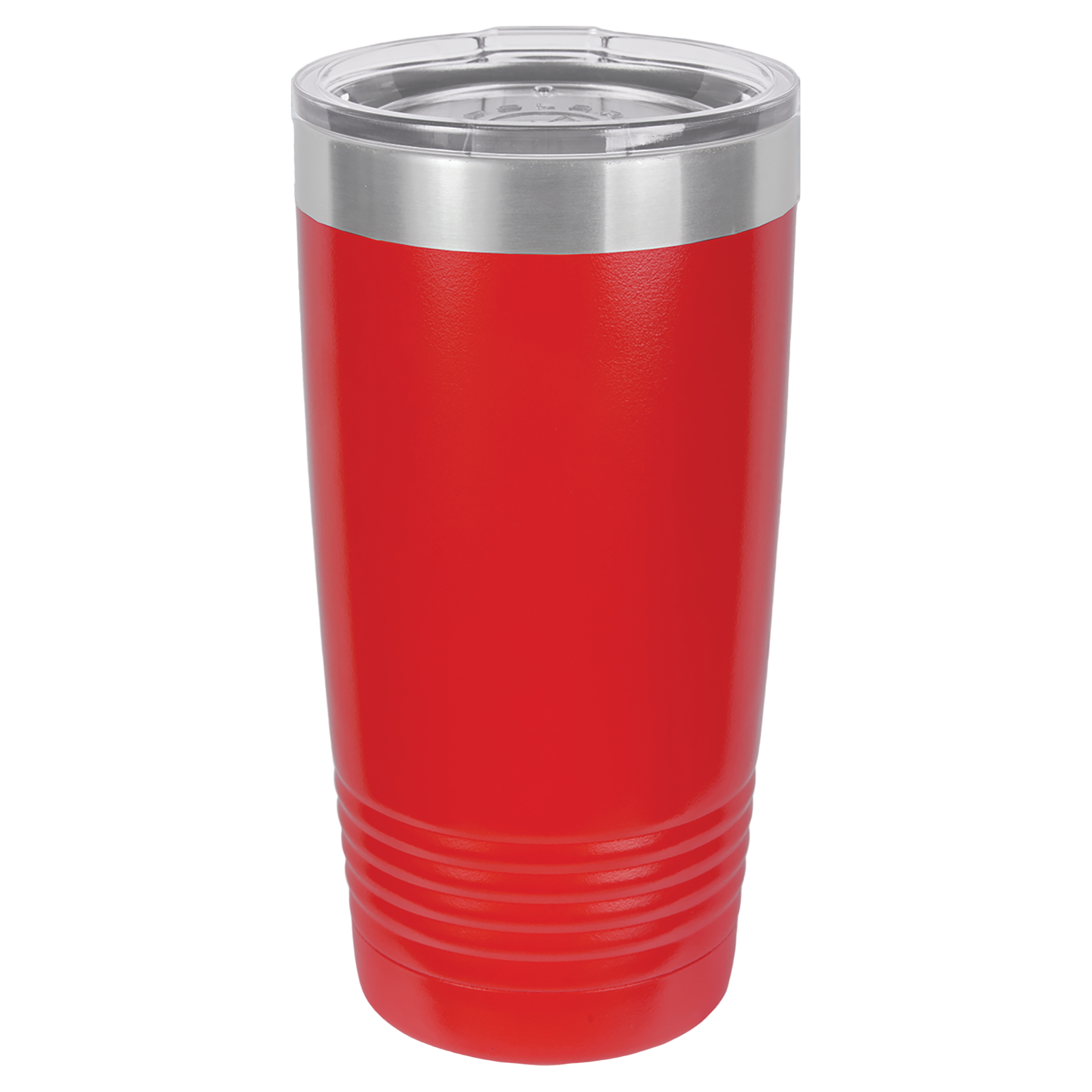 Red 20oz. insolated tumbler with a clear slider lid.