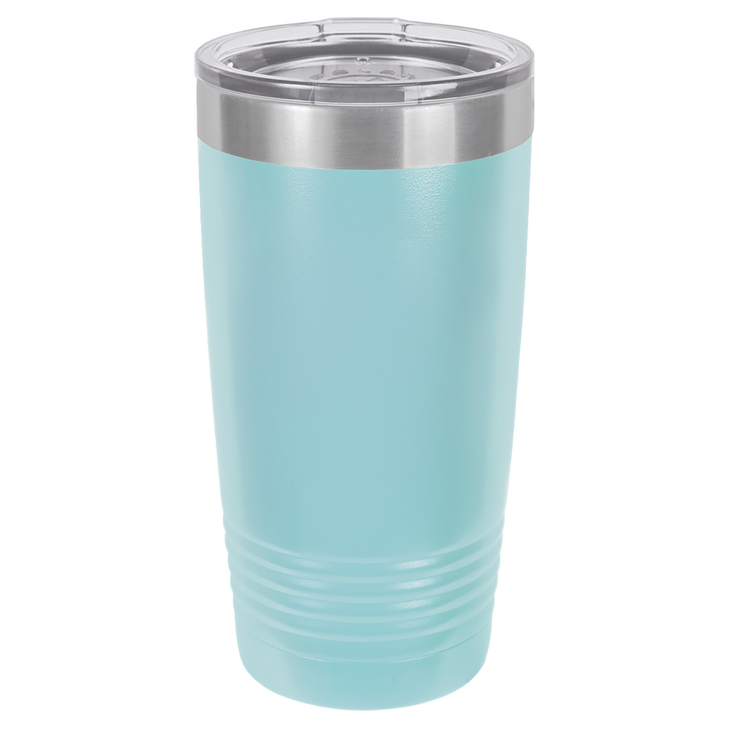 Light Blue 20oz. insulated tumbler with a clear slider lid.