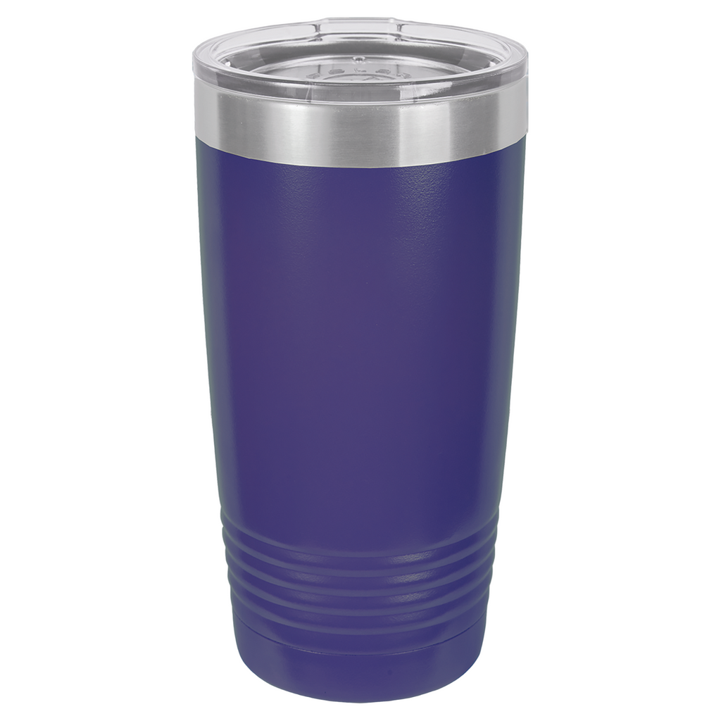 Purple 20oz. insulated tumbler with a clear slider lid.