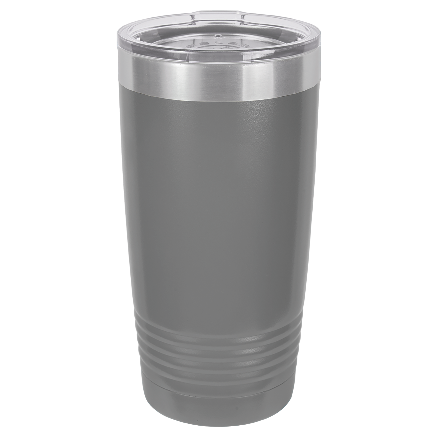 Dark Gray 20oz. insulated tumbler with a clear lid.