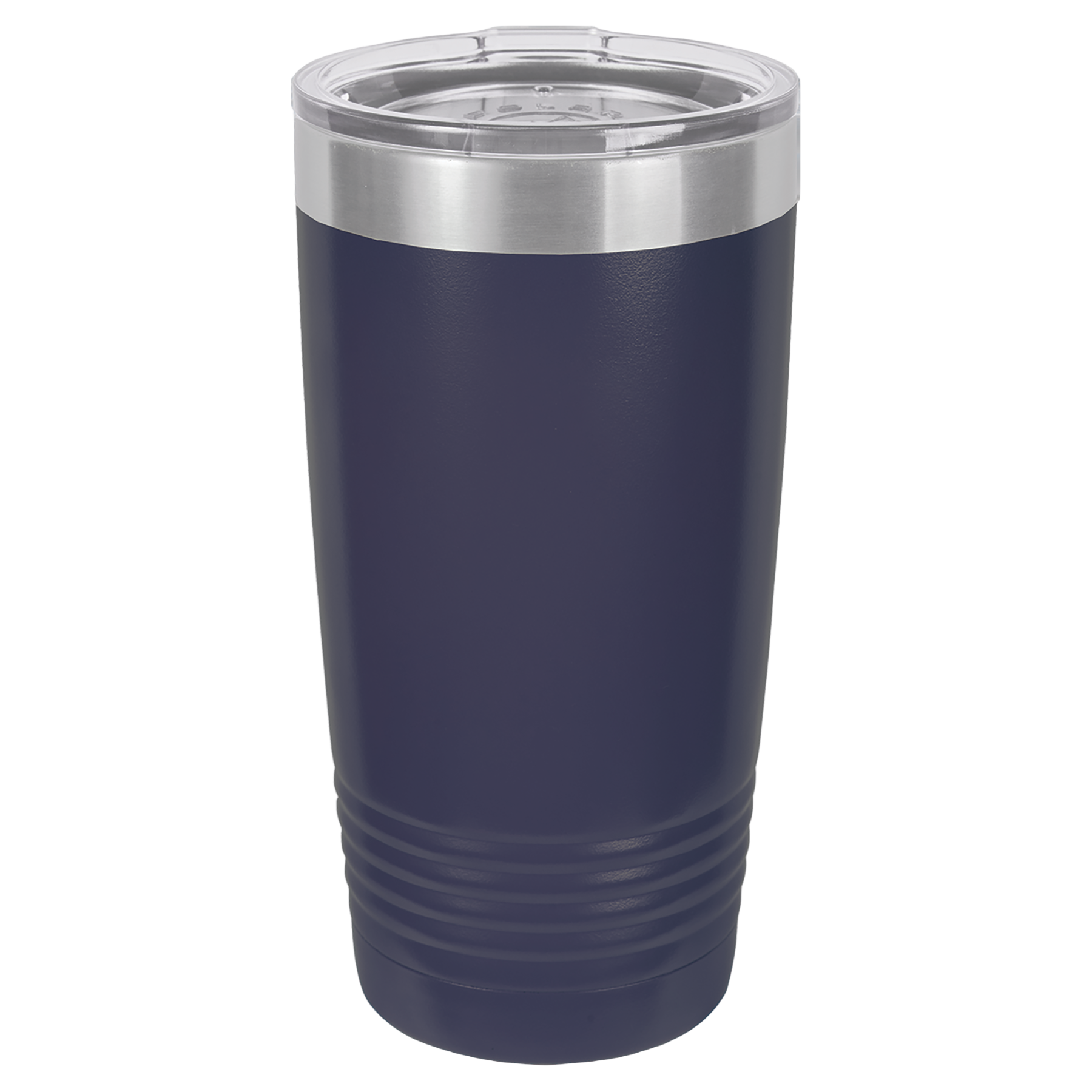 Navy blue 20oz. insulated tumbler with a clear slider lid.