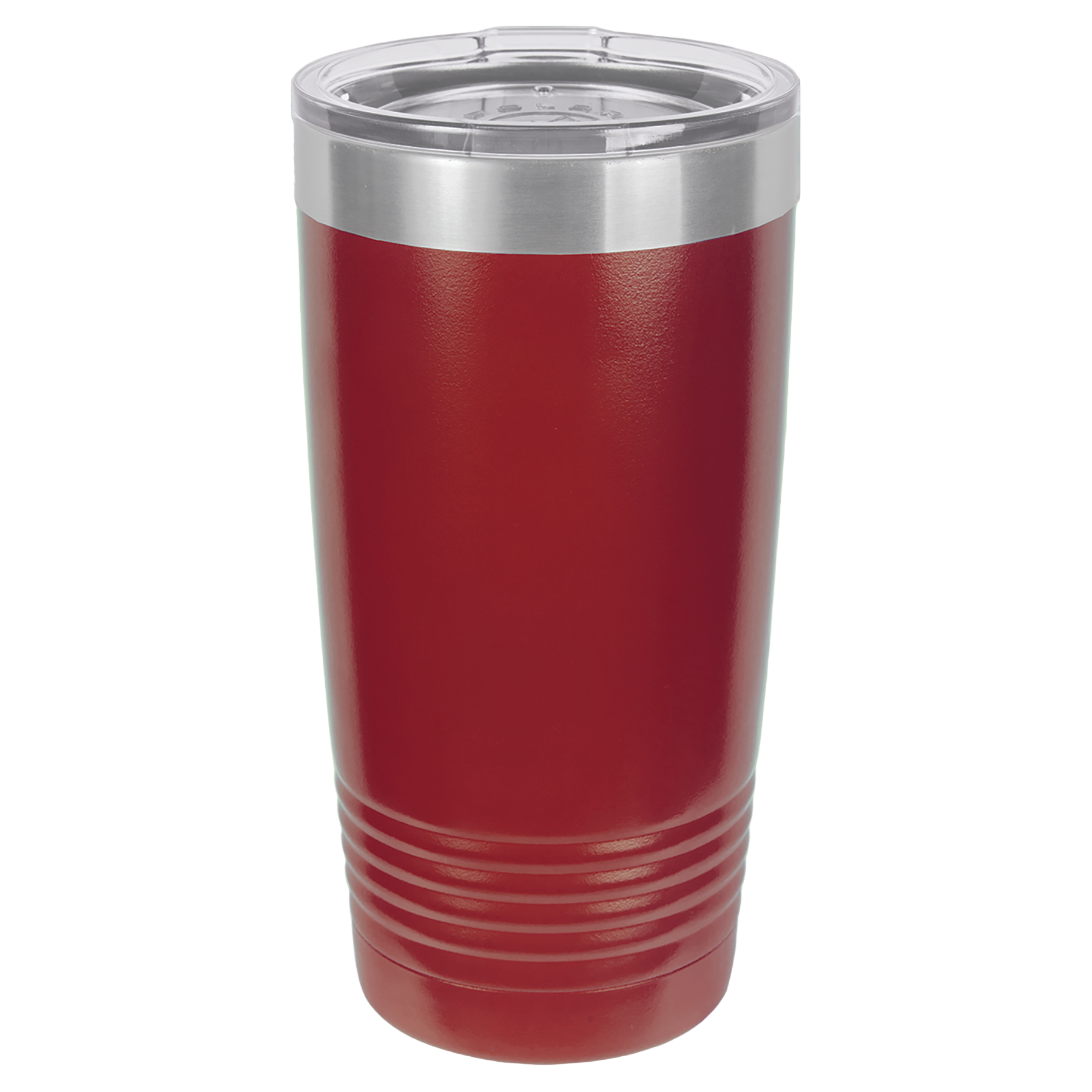 Maroon 20oz. insulated tumbler with clear insulated lid.
