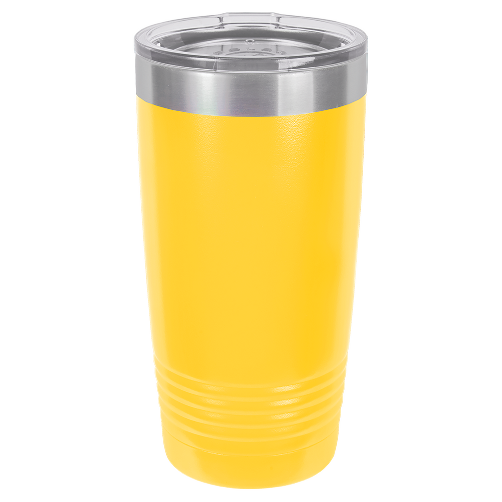 Yellow 20oz. insulated tumbler with a clear slider lid.