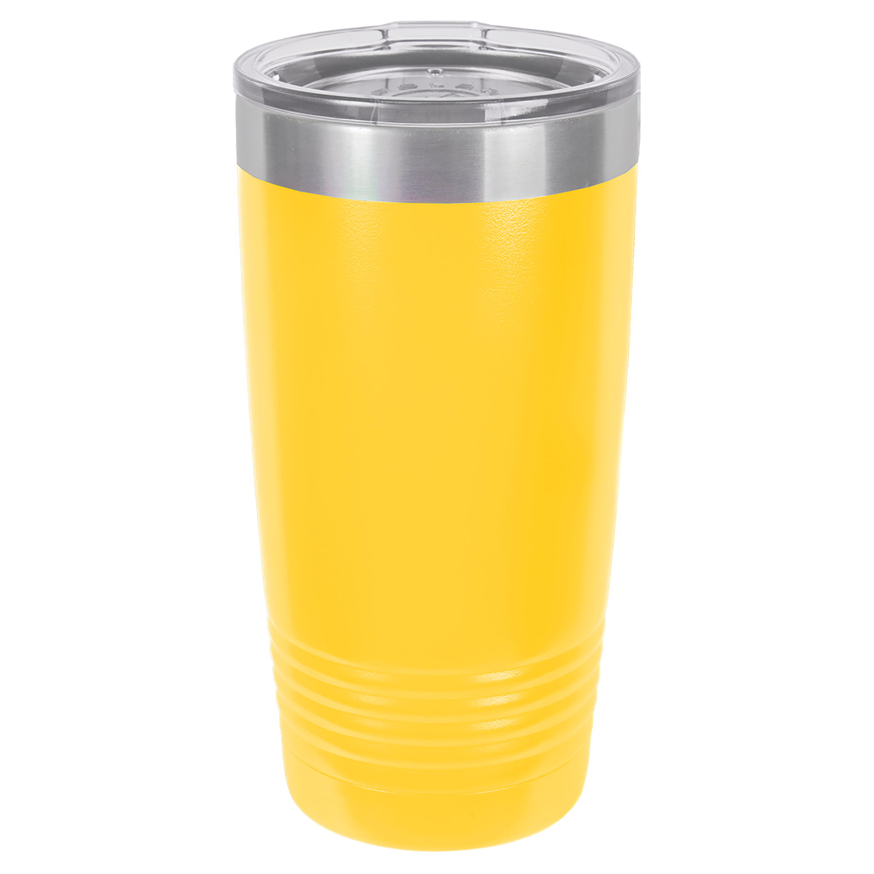 Yellow 20oz. insulated tumbler with a clear slider lid.