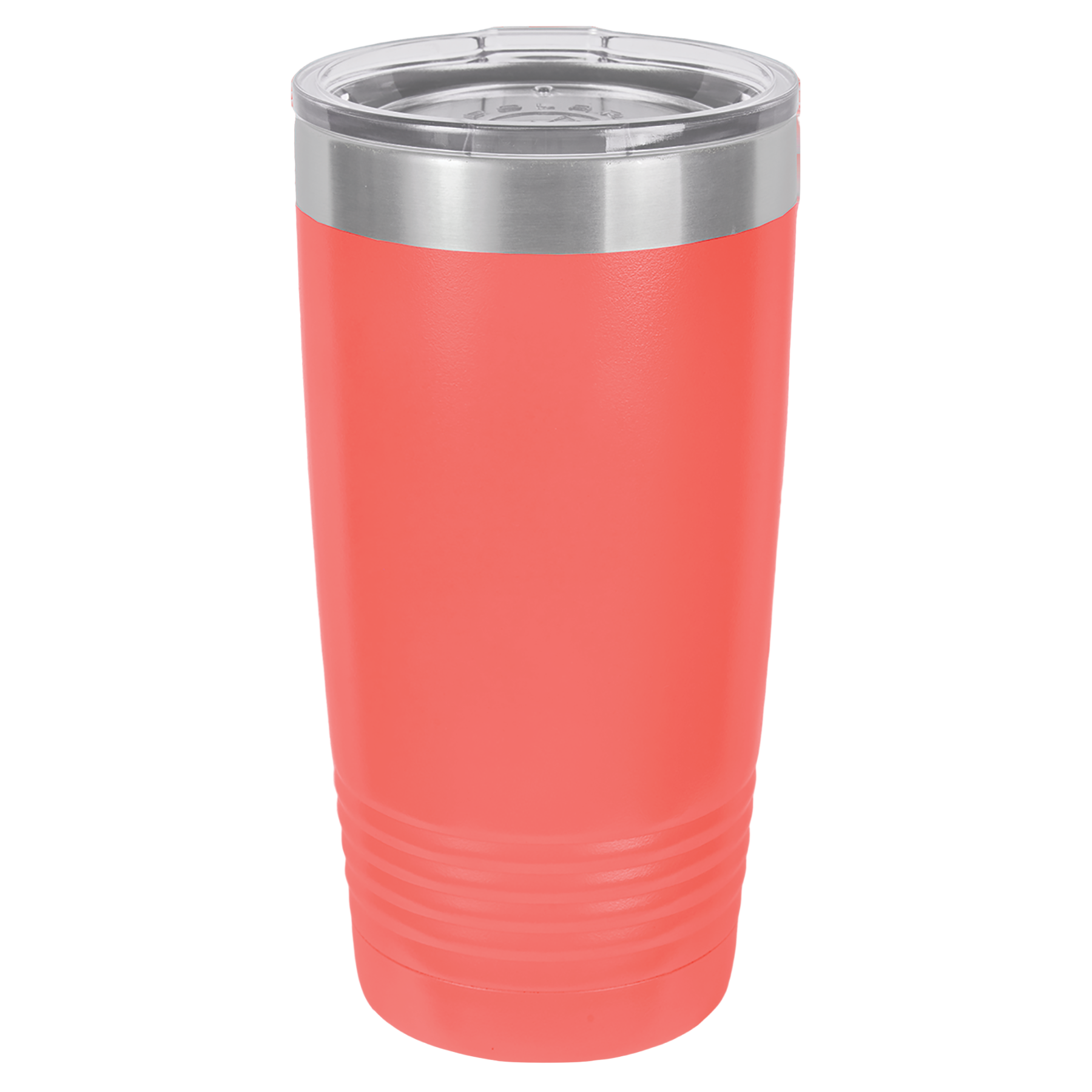 Coral 20oz. insulated tumbler with a clear slider lid.