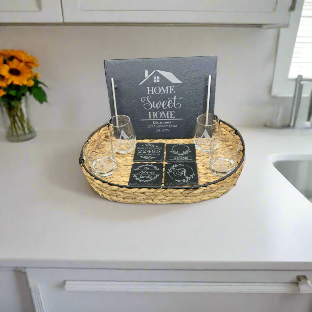 Engraved Slate & Glass Gift Set